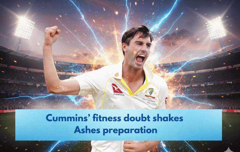 A passionate cricket player celebrating victory with electrifying stadium background and dynamic lightning effects.
