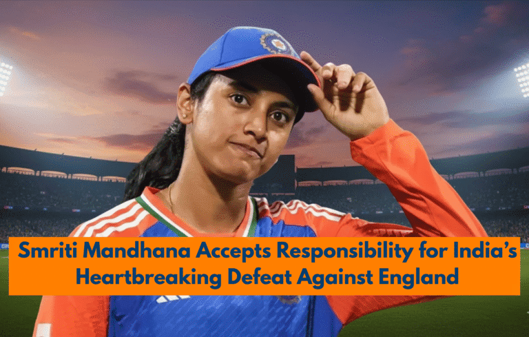 Smriti mandhana cricket player wearing india uniform and cap on stadium field during match.