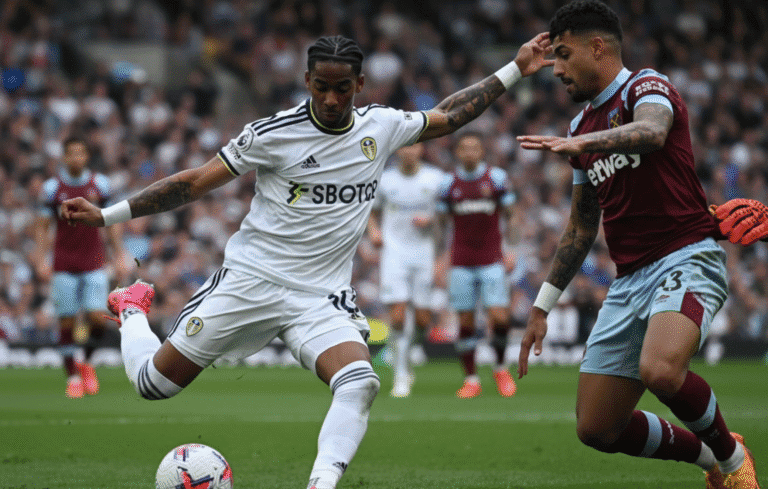 Exciting soccer match with players competing fiercely on the field.