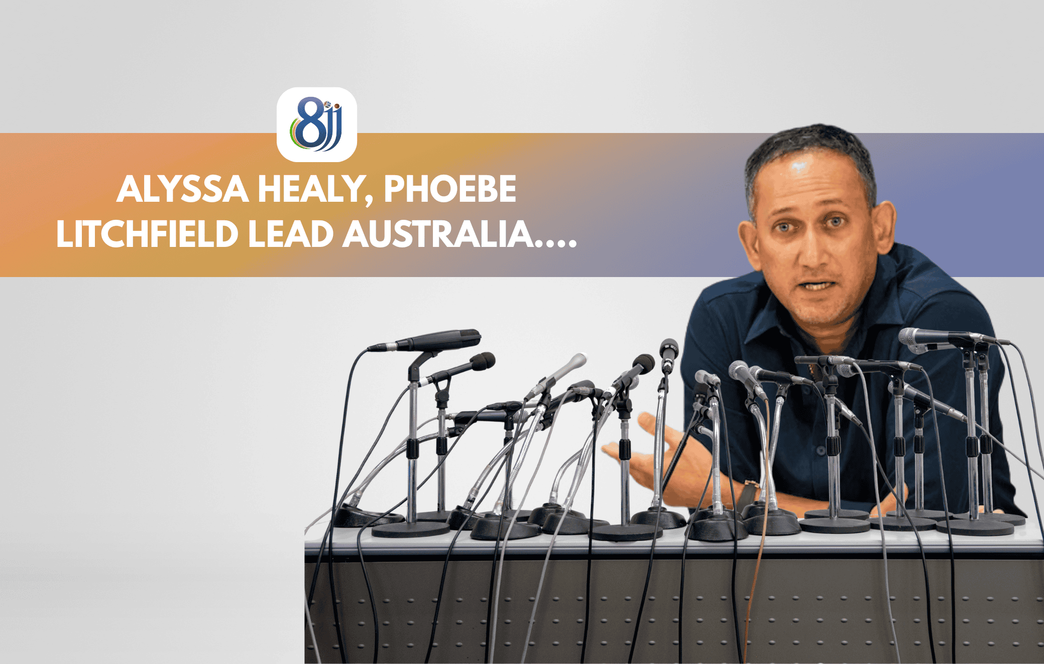 Alyssa Healy, Phoebe Litchfield, Australia cricket team captain press conference with microphones set up.